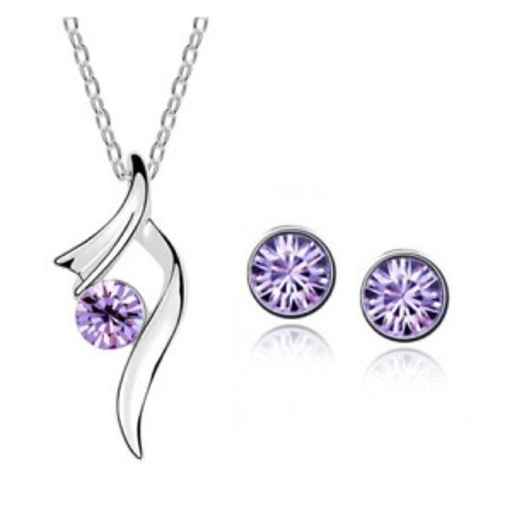 NEW Australian Crystal Lavender Necklace And Earrings Set - Picture 1 of 4